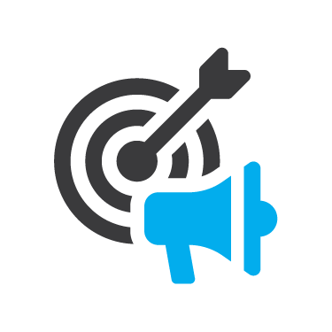 Marketing target icon with bullseye and megaphone, symbolizing strategic communication in off-grid distribution.