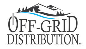 Off-Grid Distribution logo with mountain and tree design, representing sustainable and independent energy solutions.
