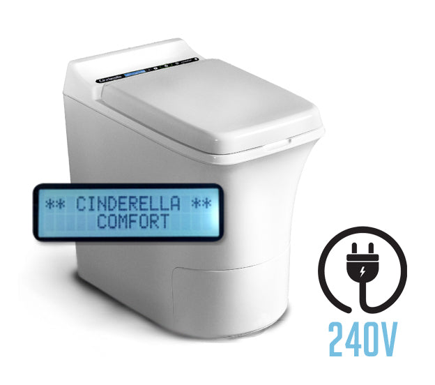 Cinderella Comfort Incineration Toilet by Off-Grid Distribution, 240V electric model for eco-friendly waste management.