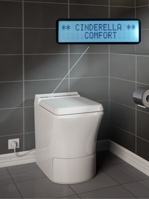 Cinderella Comfort electric incineration toilet by Off-Grid Distribution for sustainable AC-powered bathroom solutions.