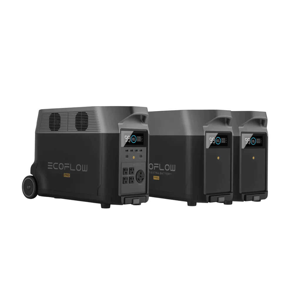 EcoFlow DELTA Pro with 2 Extra Batteries, 3600W portable home battery from Off-Grid Distribution, expands up to 25kWh.