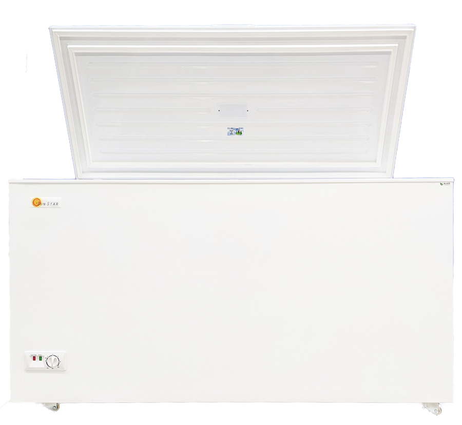 SunStar Solar DC Chest Freezer 15CU ST-15CF for Off-Grid Distribution, energy-efficient with thick insulation, Made in USA.