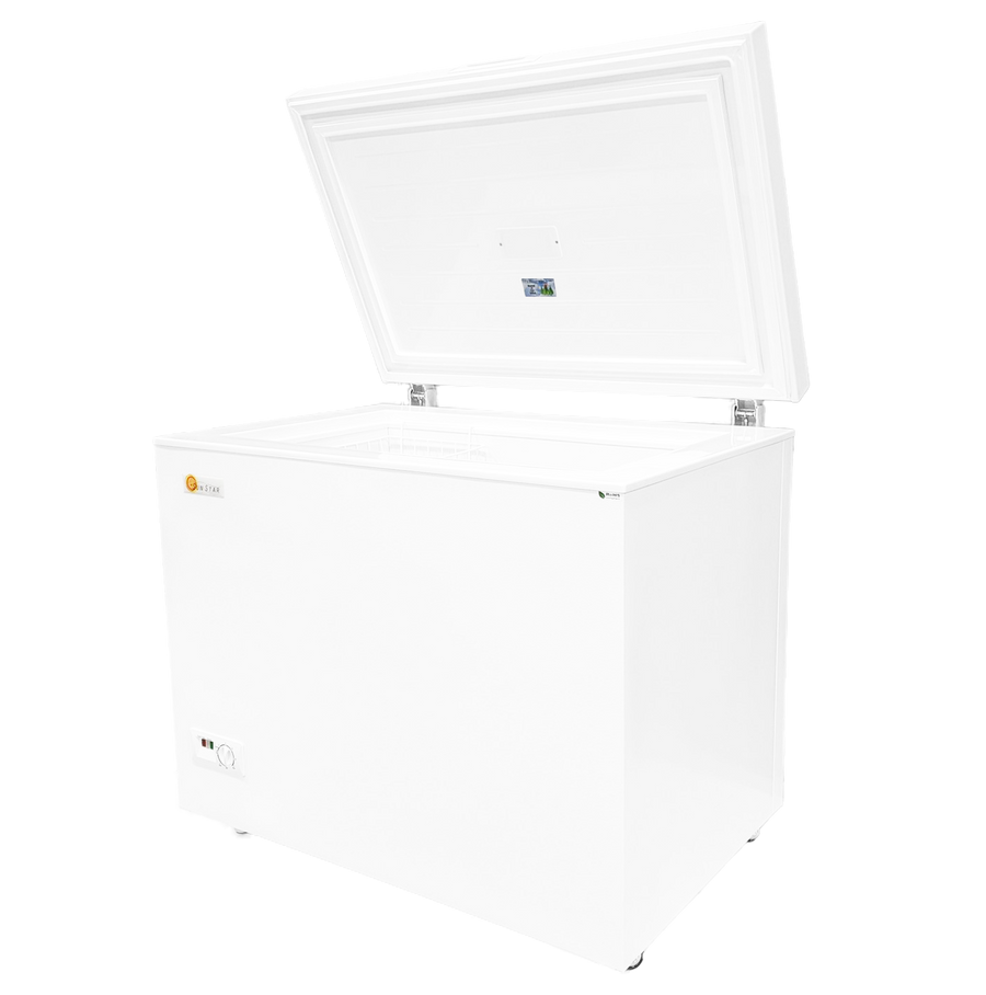 SunStar Solar DC Chest Freezer 8CU ST-8CF open lid, by Off-Grid Distribution, ideal for energy-efficient off-grid use.