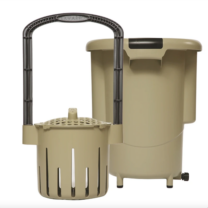 Lavario Portable Clothes Washer in Desert Tan and Black from Off-Grid Distribution, hand-powered and non-electric for easy laundry use.