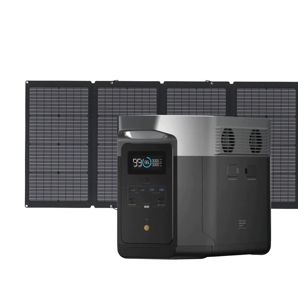 EcoFlow DELTA Max 1600 with 220W Solar Panel for Off-Grid Distribution B2B emergency power solutions and dual charging capabilities.