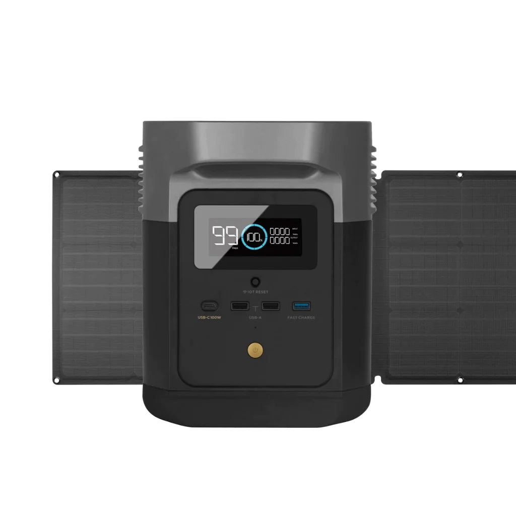 EcoFlow DELTA mini with 110W solar panel by Off-Grid Distribution for B2B wholesale, portable power station for electronics.