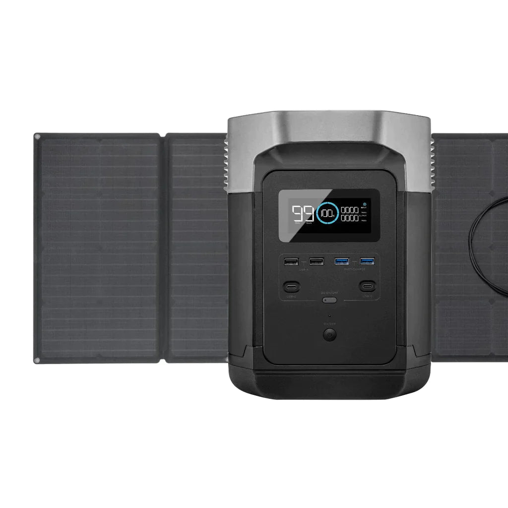 EcoFlow DELTA 1000 with 110W Solar Panel from Off-Grid Distribution for B2B wholesale, portable battery power for electronics and appliances.