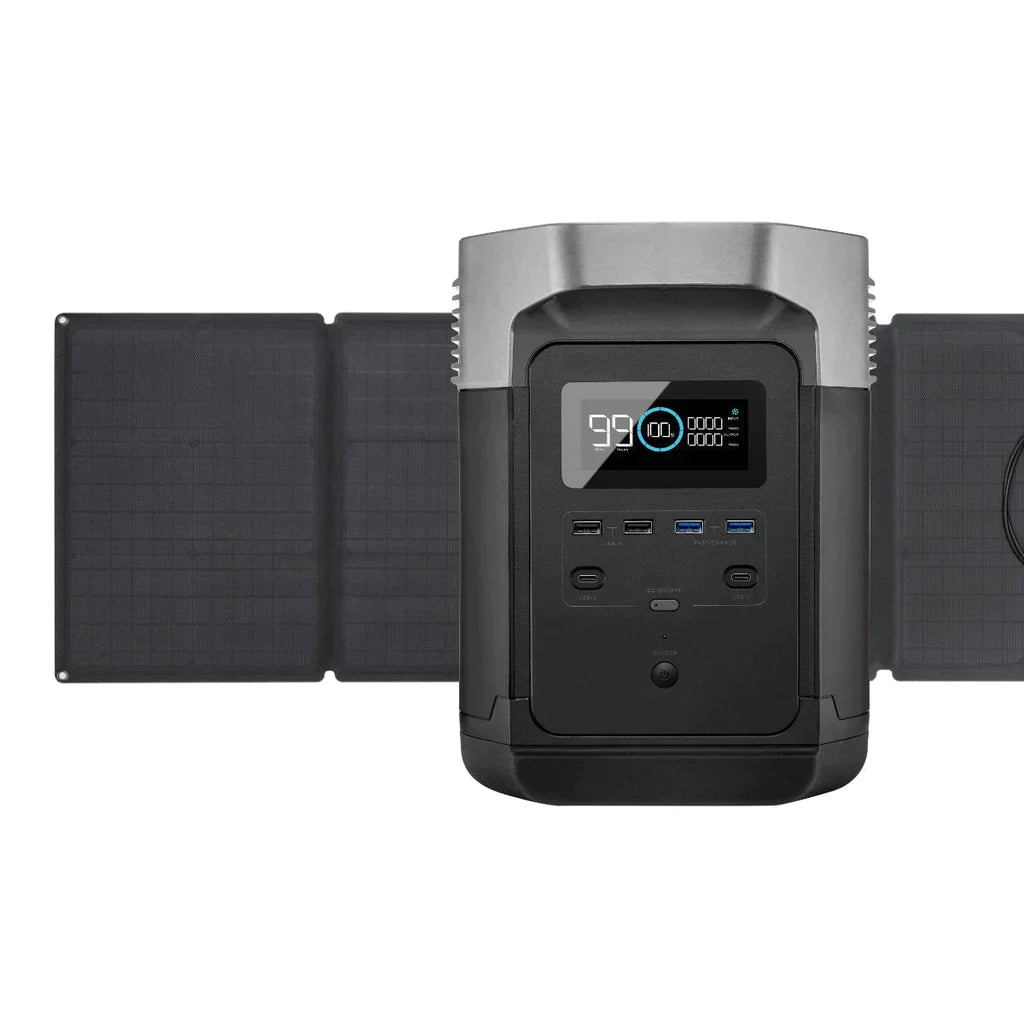 EcoFlow DELTA 1300 power station and 110W solar panel from Off-Grid Distribution for fast recharge and efficient battery power