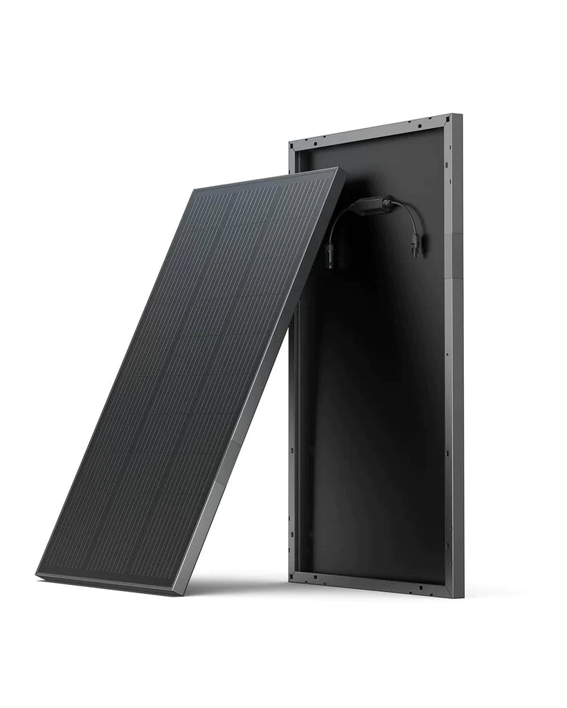 EcoFlow 100W Rigid Solar Panel with Mounting Feet, Off-Grid Distribution, high conversion efficiency, durable weatherproof design.