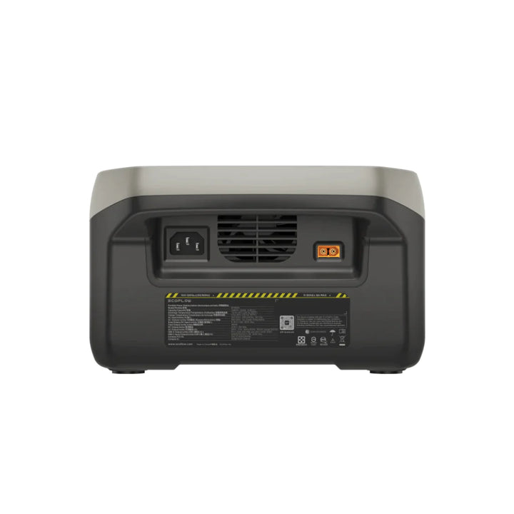 EcoFlow RIVER 2 Portable Power Station rear view by Off-Grid Distribution, featuring fast charging and durable LFP battery for industry use.