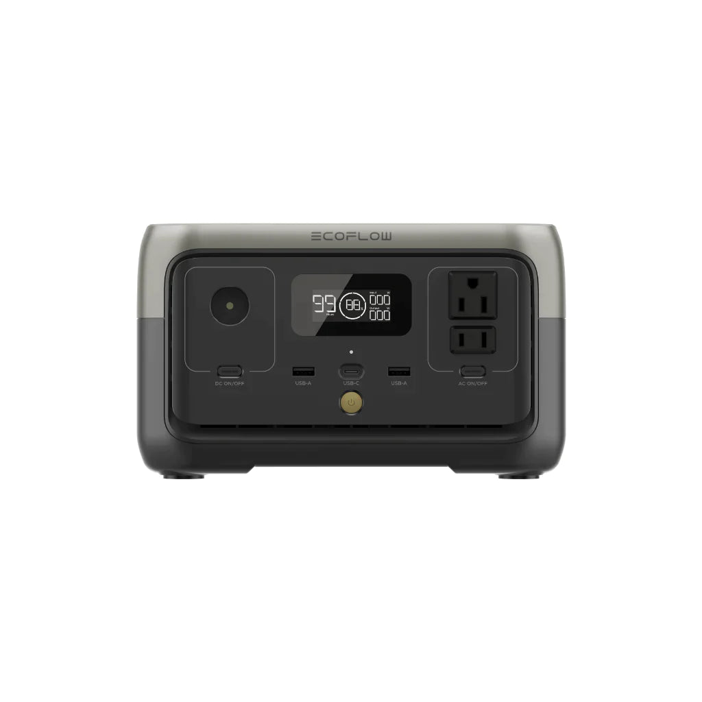EcoFlow RIVER 2 portable power station front view, Off-Grid Distribution, B2B wholesale, fast charging, reliable LFP battery.