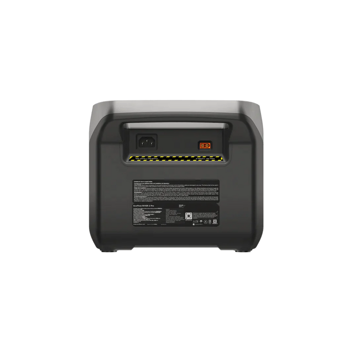 Back view of EcoFlow RIVER 2 Pro Portable Power Station by Off-Grid Distribution, showcasing power inputs, ideal for high-wattage appliances.