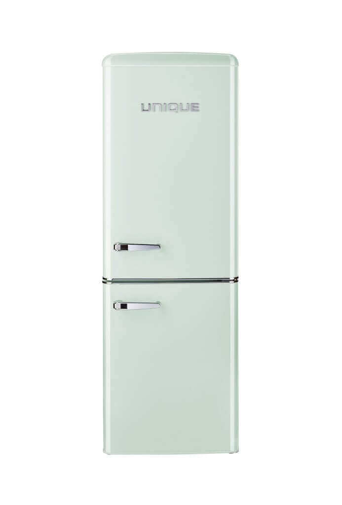 Unique 9 cu/ft Retro AC Bottom Mount Refrigerator in mint green color