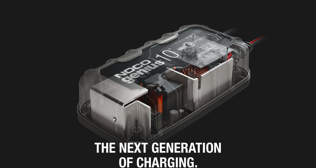 NOCO GENIUS10 10A battery charger interior, showcasing next generation of energy-efficient charging for off-grid and remote homes.