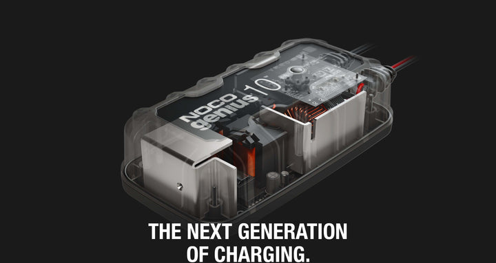 NOCO GENIUS10 10A battery charger interior, showcasing next generation of energy-efficient charging for off-grid and remote homes.