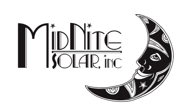 MidNite Solar Inc logo incorporating a stylized crescent moon with stars, related to off-grid distribution solutions.