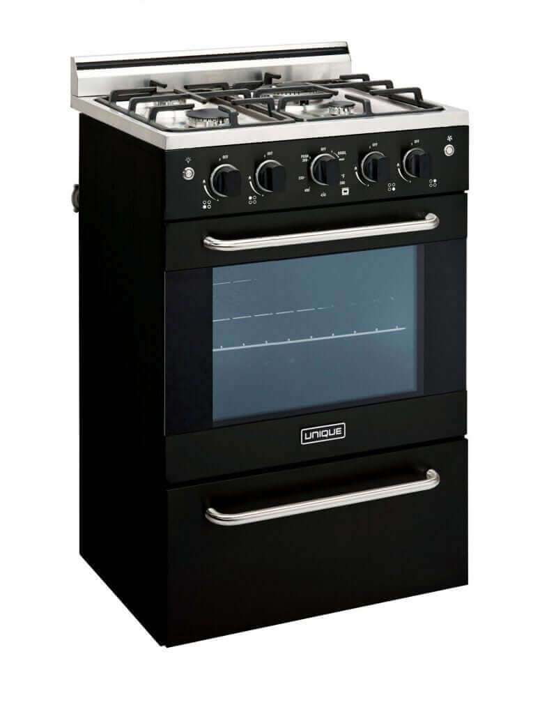 Unique Prestige 20" Convection Gas Range with Electronic Ignition and Cast-Iron Grates in Black Finish