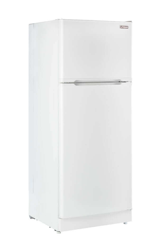 Unique 14 CU/FT Propane Fridge with sleek design and adjustable shelves for ample storage.