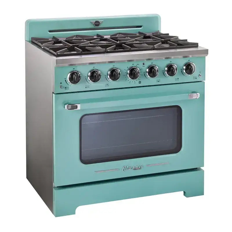 Retro 36” Pro Convection Gas Range with Chrome Accents and Electronic Ignition by Unique Classic.