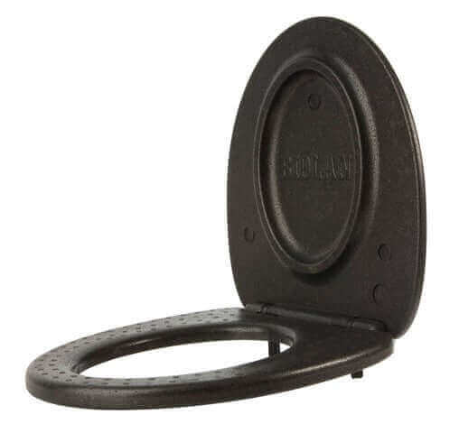 Biolan Hinged Insulated Toilet Seat from Cabin Depot, eco-friendly, warm polypropylene foam, fits Simplett and Populett toilets, black.