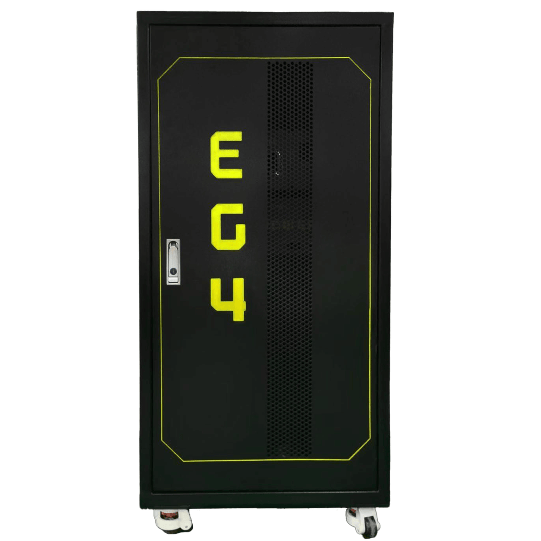 EG4 enclosed battery rack for energy storage by Off-Grid Distribution, featuring robust design and 30.72kWh capacity.