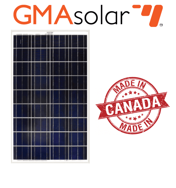 GMA Solar 150W poly solar panel, Canadian made, available at Cabin Depot with quantity discounts. Eco-friendly energy solution.