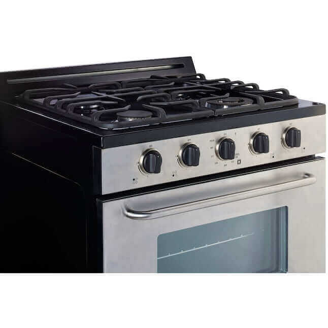 30” Stainless Steel Propane Range with Battery Ignition and Cast-Iron Grates, Off-Grid Compatible for Modern Kitchens