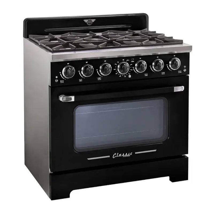 Retro 36” Pro Convection Gas Range with Chrome Accents and Electronic Ignition by Unique Appliances