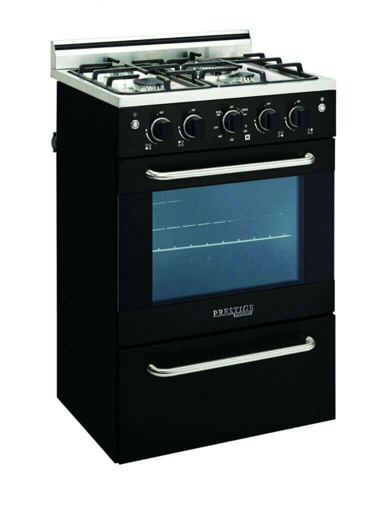 Unique Prestige 20" convection gas range with electronic ignition, featuring stainless design, cast-iron grates, and sealed burners.