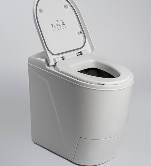 Cinderella Premium combustion toilet, eco-friendly design by Off-Grid Distribution for B2B in 2024.