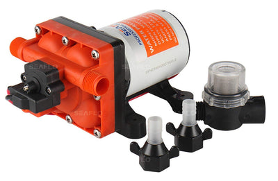 SEAFLO 12v Diaphragm Pump 3GPM 55PSI Water Heater SEAFLO- The Cabin Depot Off-Grid Off Grid Living Solutions Cabin Cottage Camp Solar Panel Water Heater Hunting Fishing Boats RVs Outdoors