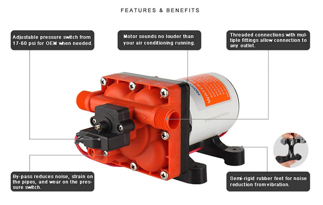 SEAFLO 12v Diaphragm Pump 3GPM 55PSI Water Heater SEAFLO- Off-Grid Distribution Off-Grid Off Grid Living Solutions Cabin Cottage Camp Solar Panel Water Heater Hunting Fishing Boats RVs Outdoors