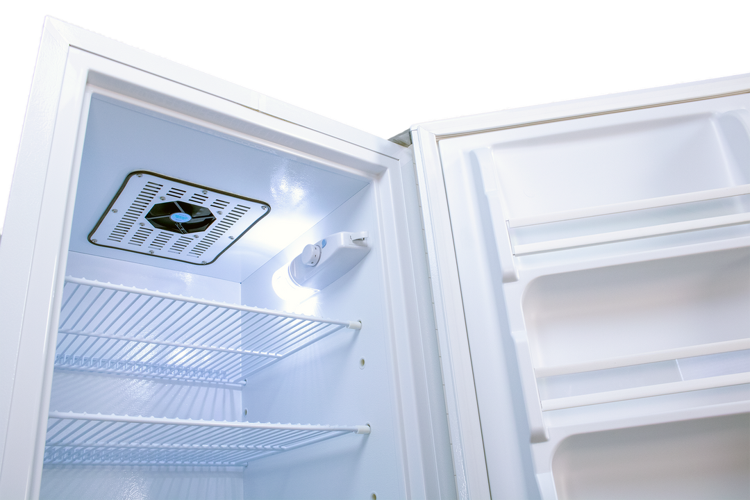 Open SunStar Solar DC/AC Refrigerator 10CU ST-10RF showcasing dual thermostat cooling by Off-Grid Distribution.